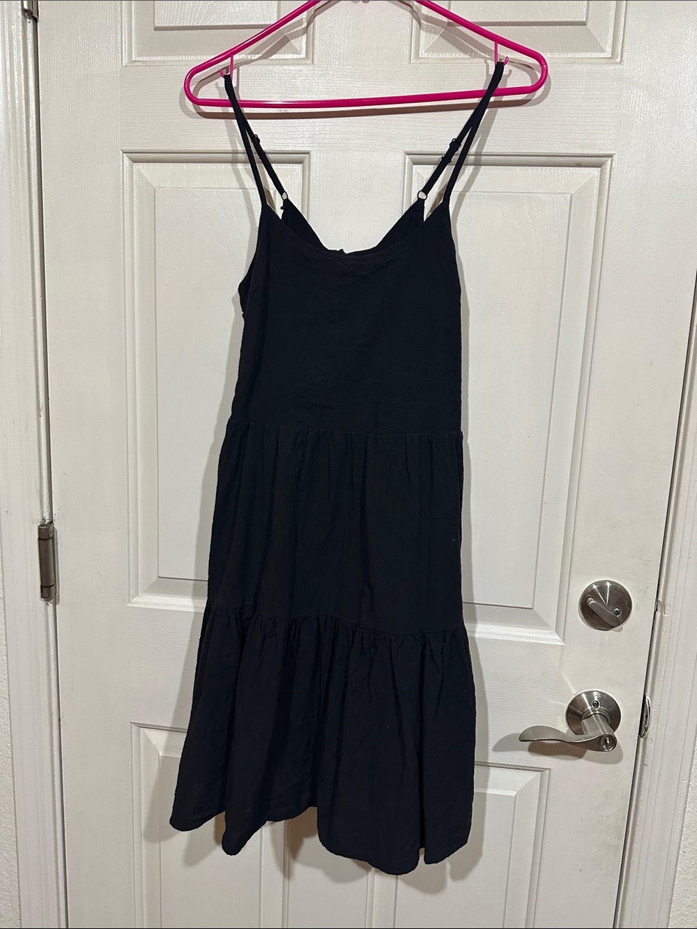 Women's Black Tiered Midi Dress with Spaghetti Straps